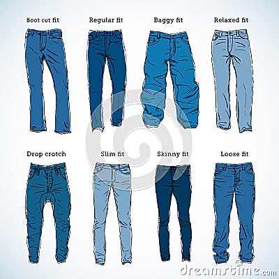 Denim Fit Hand Drawn Vector Set Vector Illustration