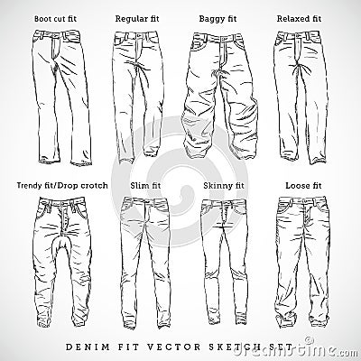 Denim Fit Hand Drawn Vector Sketch Set Stock Vector - Image: 43720354