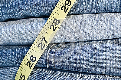 Denim Jeans measuring tape Stock Photo