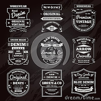 Denim typography chalkboard emblems set Vector Illustration