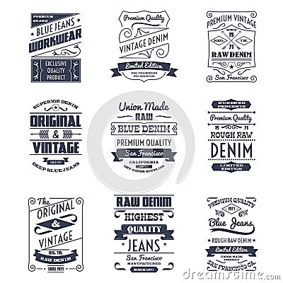 Denim typography logo emblems set Vector Illustration