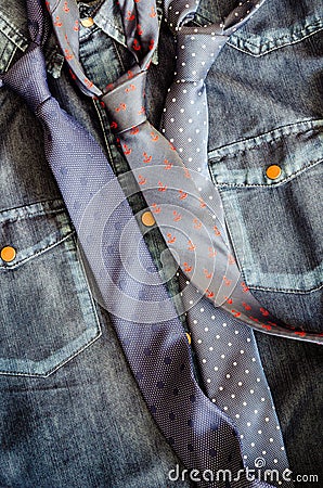 Denim vintage shirt with three ties Stock Photo