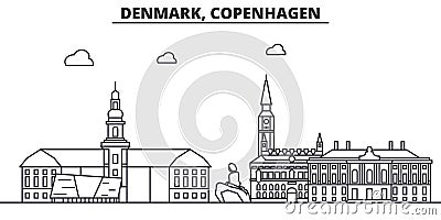 Denmark, Copenhagen architecture line skyline illustration. Linear vector cityscape with famous landmarks, city sights Vector Illustration