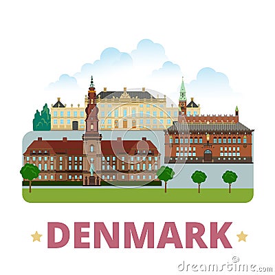 Denmark country design template Flat cartoon style Vector Illustration