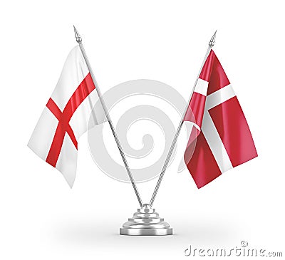 Denmark and England table flags isolated on white 3D rendering Stock Photo