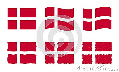 Denmark flag vector illustration set, official colors of Kingdom of Denmark flag Vector Illustration