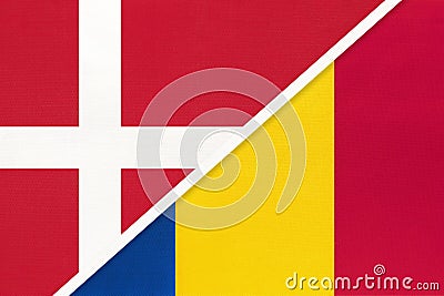 Denmark and Romania, symbol of country. Danish vs Romanian national flags Stock Photo