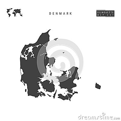 Denmark Vector Map Isolated on White Background. High-Detailed Black Silhouette Map of Kingdom of Denmark Vector Illustration