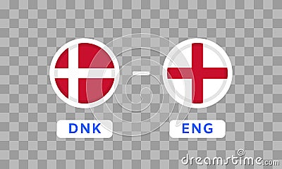 Denmark vs England Match Design Element. Flag Icons isolated on transparent background. Football Championship Competition Vector Illustration