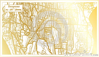 Denpasar Indonesia City Map in Retro Style in Golden Color. Outline Map Stock Photo