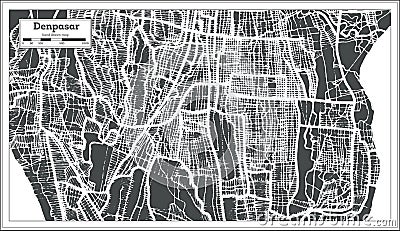 Denpasar Indonesia City Map in Retro Style. Outline Map Stock Photo