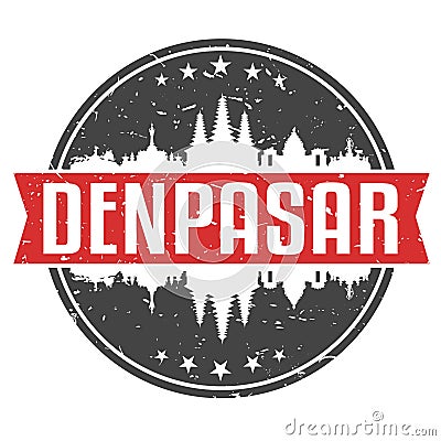 Denpasar Indonesia Round Travel Stamp. Icon Skyline City Design. Seal Tourism badge Illustration Clipart. Vector Illustration