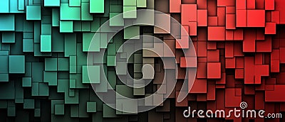 Dense arrangement of green and brown 3D cubes, symbolizing complex data analysis, storage systems, and modern computational fra Cartoon Illustration