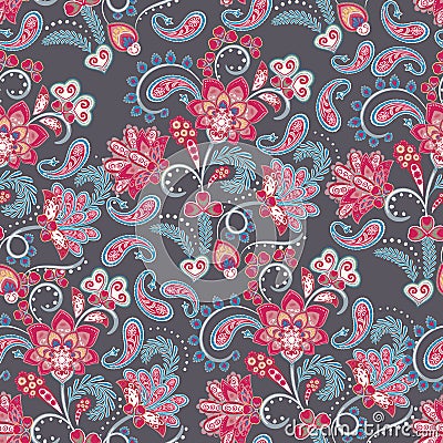 Dense floral ornamental hand draw fantasy flowers pattern. Vector Stock Photo