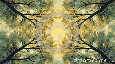 A dense forest exhibits a fractal pattern of branches, resulting in a natural, recursive structure as trees and leaves Stock Photo