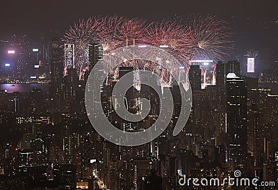 Dense high rise apartments in Kowloon peninsula view from Beacon Hill in the evening, Hong Kong Editorial Stock Photo