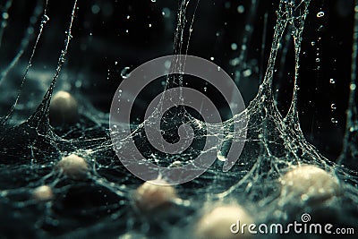 Dense, intricate synaptic webs inspired by neural connections with branching pathways Cartoon Illustration