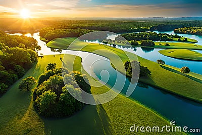 Ecosystem with winding waterways and hidden wildlife Stock Photo