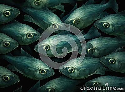 dense school of silver fish. Generative AI Stock Photo