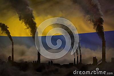 Global warming concept - heavy smoke from plant pipes on Colombia flag background with place for your content - industrial 3D Cartoon Illustration