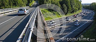 Dense traffic, Rush hour, Retentions and traffic jams, A8 between Irun and Donostia Stock Photo