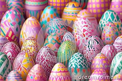 Densely Clustered Easter Eggs with Intricate Patterns in Springtime Pastels, created using generative AI tools Stock Photo