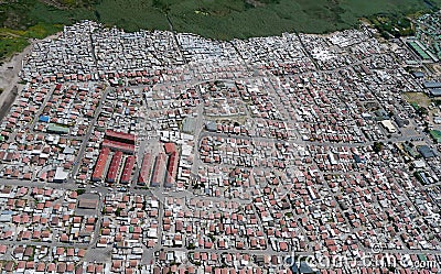 Densely populated township in south africa, from above Stock Photo