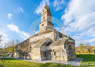 Densus Christian Church, Dacian and Roman temple in Densus city, Hunedoara, Hateg, Romania Stock Photo