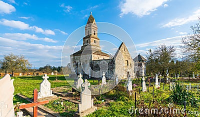Densus Christian Church, Dacian and Roman temple in Densus town, Hunedoara, Hateg, Romania Stock Photo
