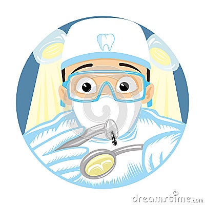 Dentist treats a tooth round sign. Vector Illustration