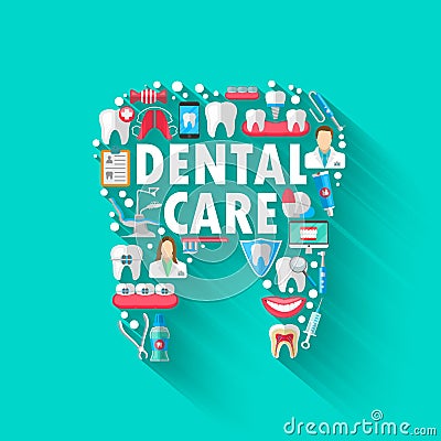 Dental Banner Background Concept With Flat Icons Isolated. Vector Illustration, Dentistry, Orthodontics. Healthy clean Vector Illustration