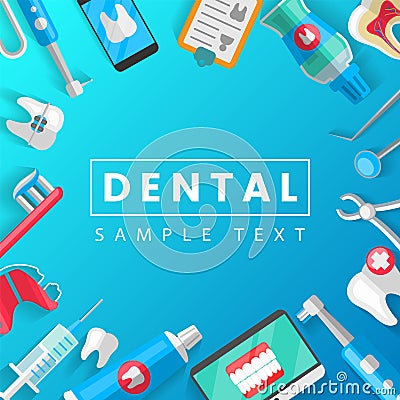 Dental Banner Background Concept With Flat Icons . Vector Illustration, Dentistry, Orthodontics. Healthy clean Vector Illustration