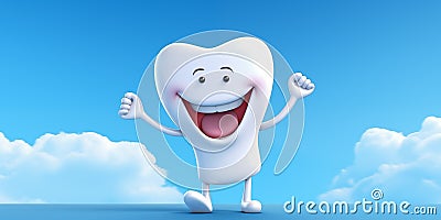 Dental banner with smiling tooth over blue sky background Stock Photo