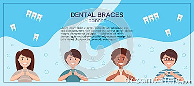 Dental braces banner template with teens Vector Illustration