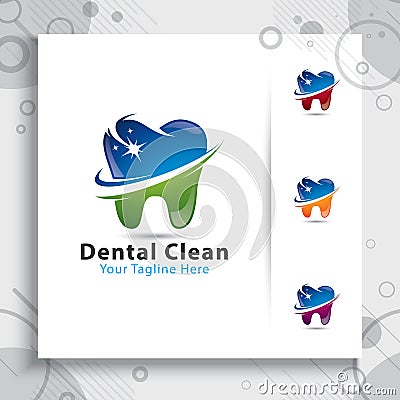 Dental care clinic logo vector design with modern color concept Vector Illustration