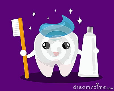 Dental care concept. clean and dirty tooth on blue background. cute teeth character. vector illustration. Vector Illustration