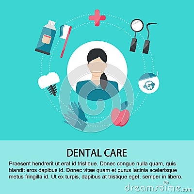 Dental care elements on green background Vector Illustration