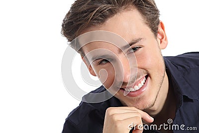 Dental care of a happy man with perfect white smile Stock Photo