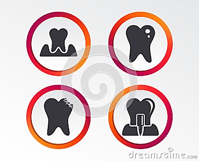 Dental care icons. Caries tooth and implant. Vector Illustration