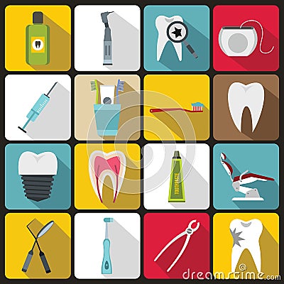 Dental care icons set, flat style Vector Illustration