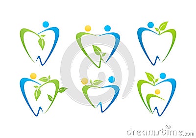 dental care logo, dentist illustration health people nature symbol set design vector Vector Illustration