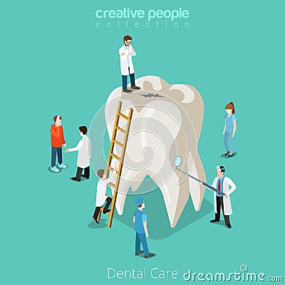 Dental Care micro dentist patient people and huge Vector Illustration