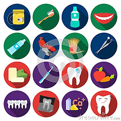 Dental care set icons in flat style. Big collection of dental care vector symbol stock illustration Vector Illustration