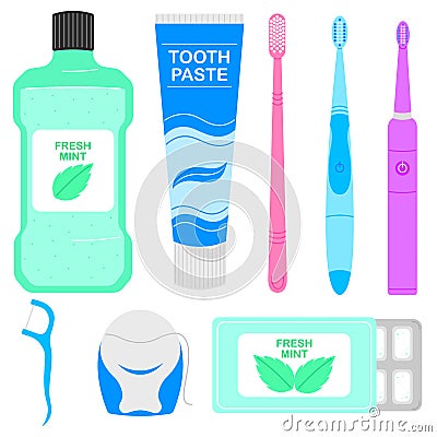 Set of different home dental care Vector Illustration