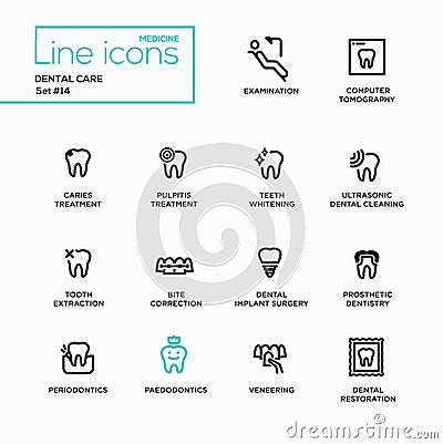 Dental Care - Single Line Pictograms Set Vector Illustration