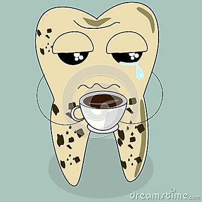 Dental cartoon vector, teeth problem from coffee Vector Illustration