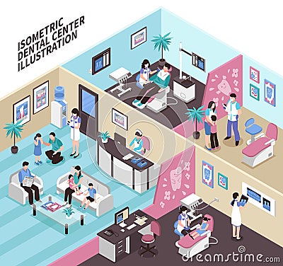 Dental Center Isometric Illustration Vector Illustration