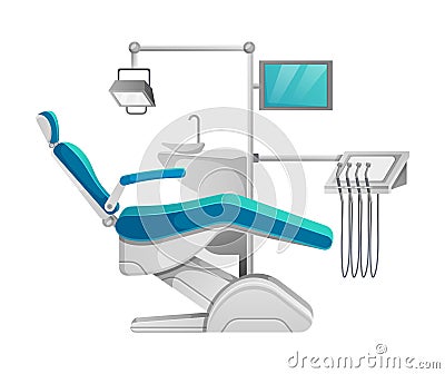 Dental chair. Armchair for patient, chair for doctor, lamp, special tools. Vector illustration of furniture and equipment for Vector Illustration