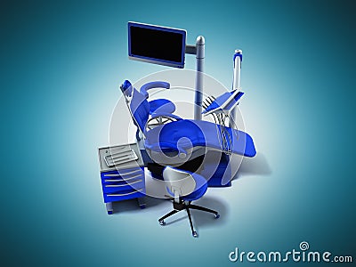 Dental chair blue 3d render on blue background Stock Photo