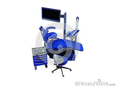 Dental chair blue 3d render on white background no shadow Stock Photo